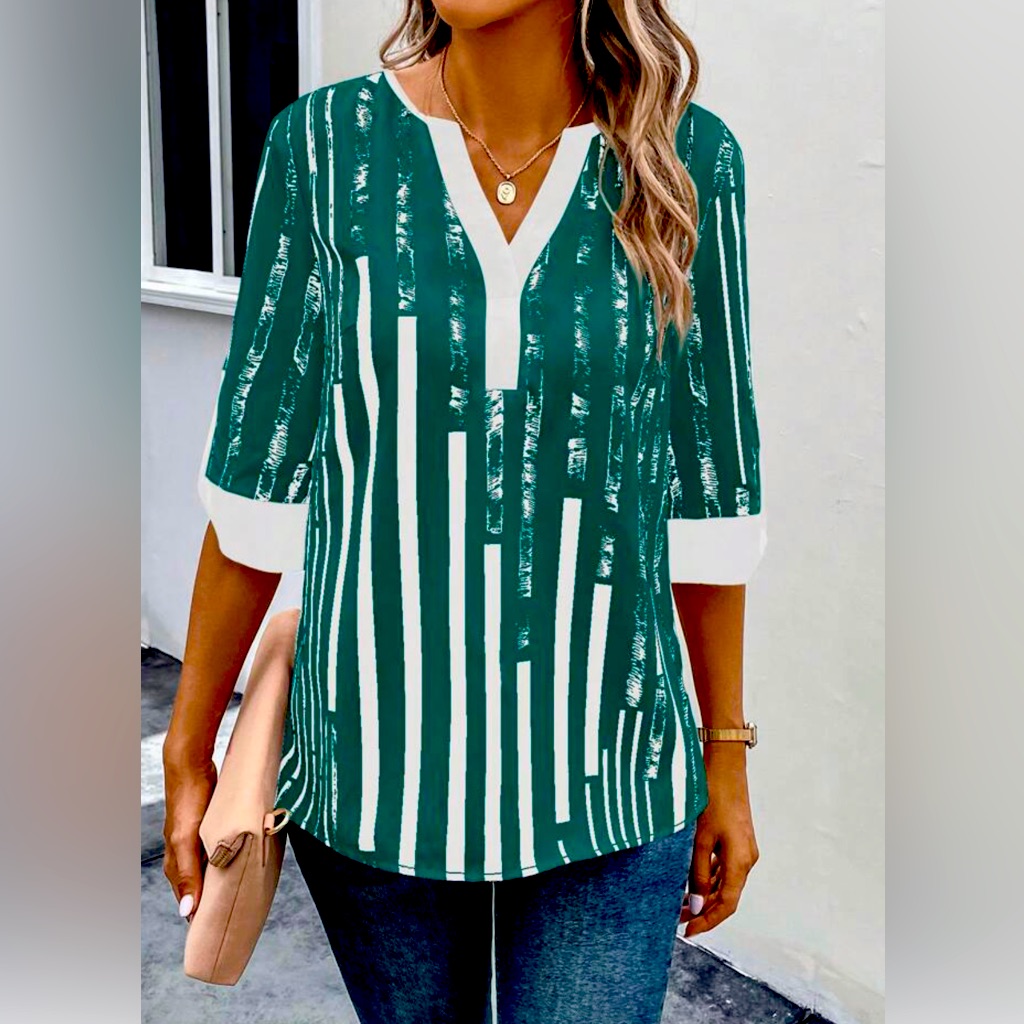 Green Striped Green Blouse